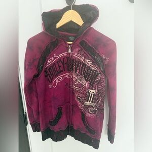 🖤 Vintage Y2K Harley-Davidson Women’s Spello Graphic Zip-Up Hoodie Size Medium